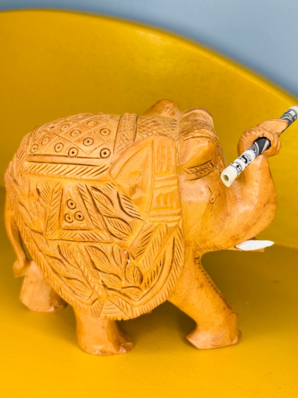 Hand-Carved Wooden Elephant Figurine - Natural Wood Finish